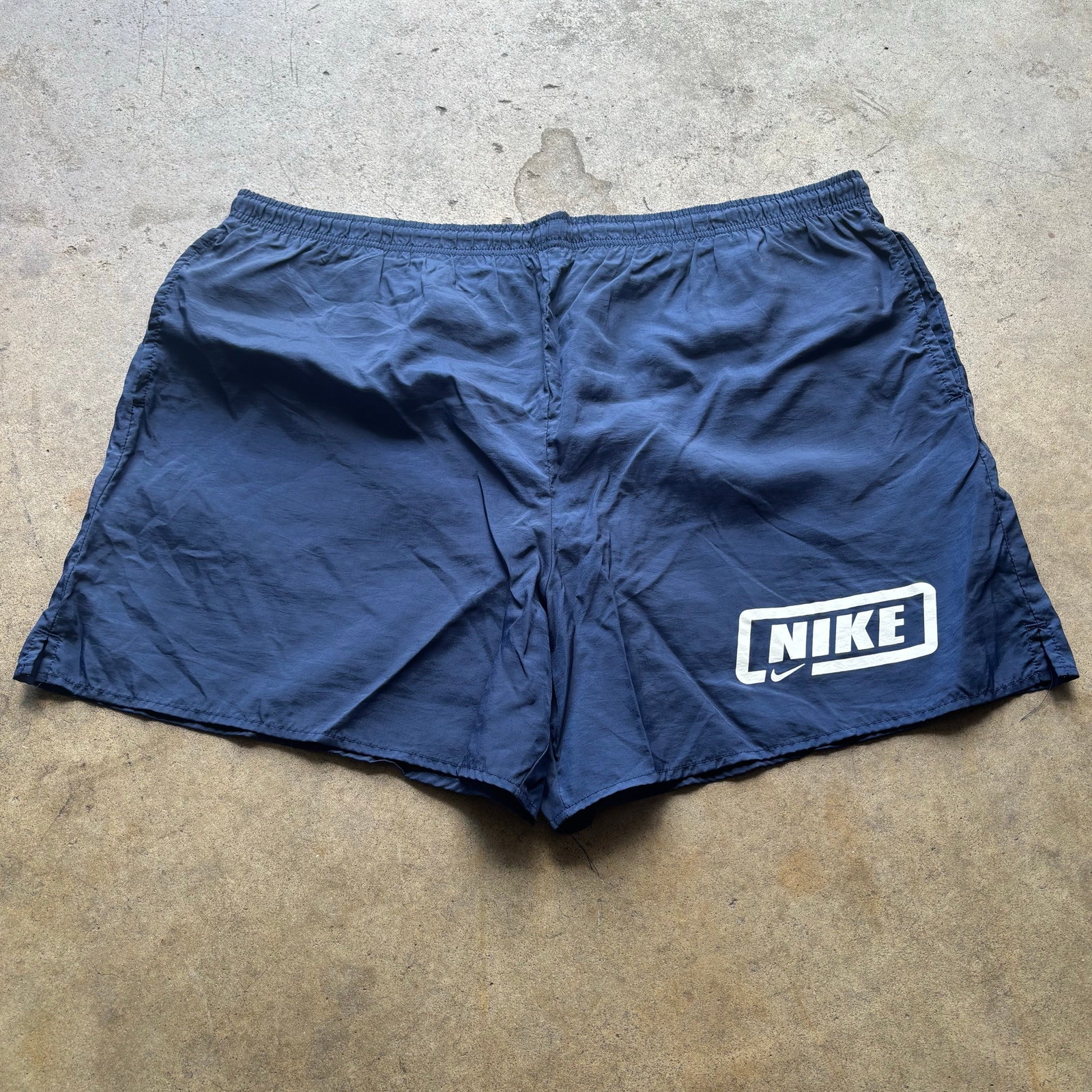 Men's Vintage 90's Nike Navy Blue Short Shorts Lined Swim Suit Trunks Sz 2xl Xxl